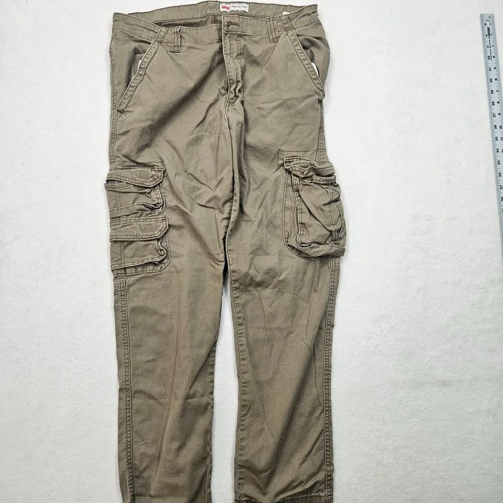 Wrangler Men's Regular Taper Cargo Pants Size 33x30 Khaki Cotton Blend Stretch